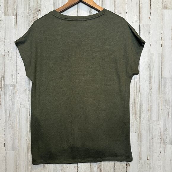 Orvis Classic Collection Top Small Oversized Olive Green Short Sleeve Stretchy - Picture 2 of 9